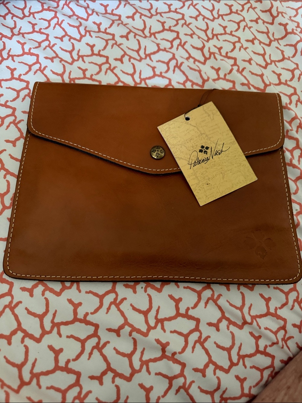 Patricia Nash Cognac Leather Envelope Clutch